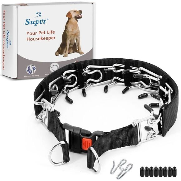 Supet Training Rubber Tip Prong Collar Quick Release No Pull Nylon Cover Sizable - Picture 1 of 16